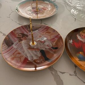 Decorative Clown girl and patterned and glass single teir serving platters